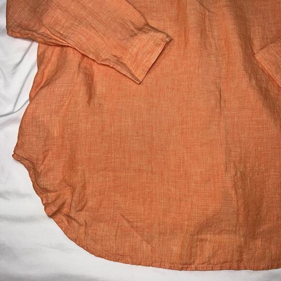 Sigrid Olsen Shirt Womens Plus Size 1X Coral Orange Linen Roll-Tab Sleeve Button - Picture 14 of 15